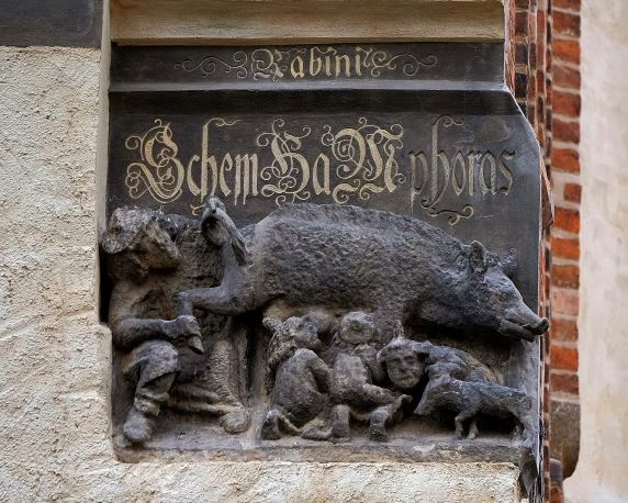 Mittelalterliche "Judensau", ein Schmaeh- u. Spottbild auf die Juden