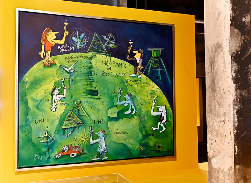 s:94:"Das Gemälde "Ruhr Valley" (2010) von Udo Lindenberg in einer Essener Ausstellung im Jahr 2020";