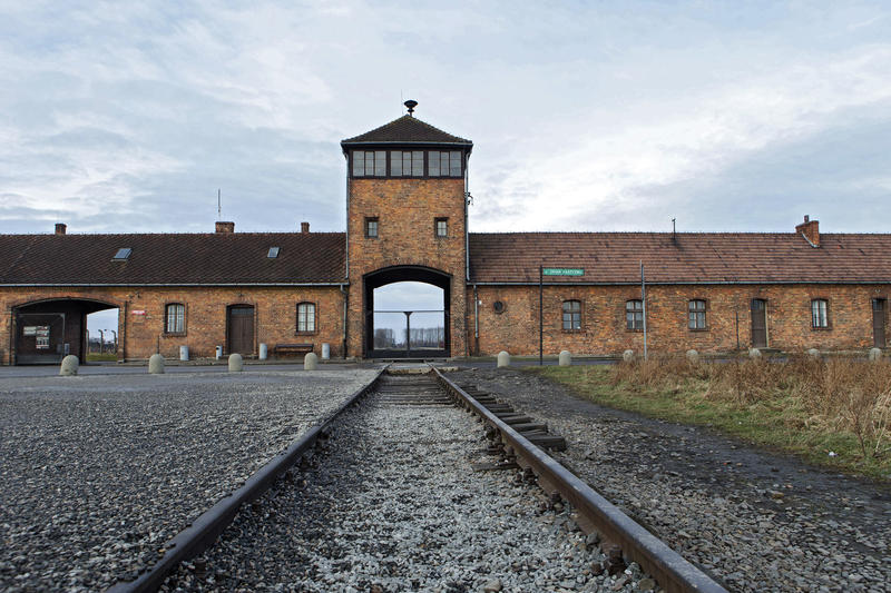 s:69:"Gleise zum ehemaligen Konzentrationslager Auschwitz-Birkenau in Polen";