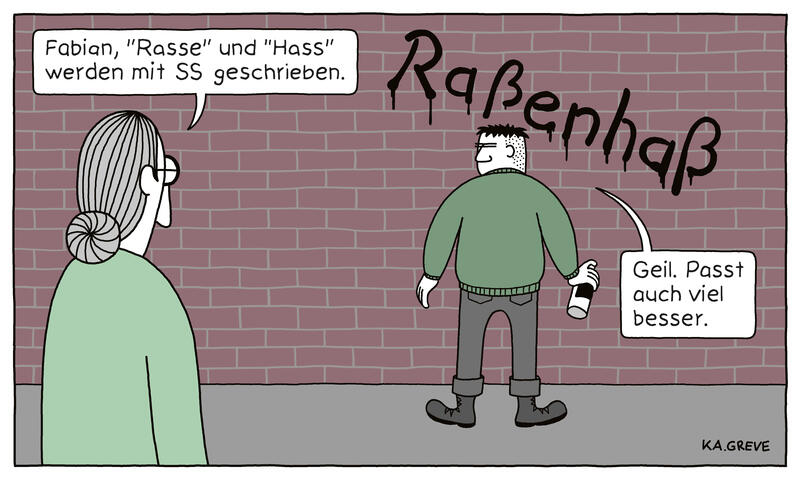 s:40:"Cartoon "Rassenhass" von Katharina Greve";